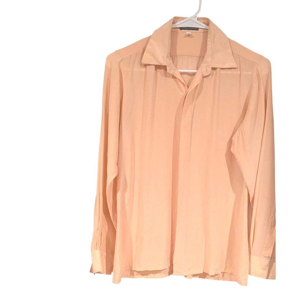 Liéna Paris New York Peach Silk Long‎ Sleeve Button Up Shirt Mens 15 38
